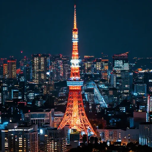 Cyberpunk Tokyo skyline at night with neon reflections
