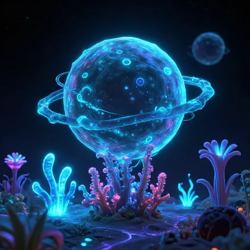 Bioluminescent alien planet with glowing exotic flora