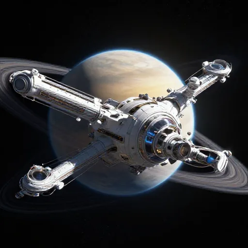 Futuristic space station orbiting a ringed planet